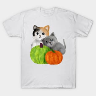Two Kittens and Two Pumpkins T-Shirt